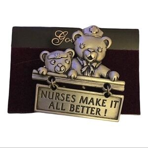 Vintage Nurses Make it Better Pin Hospital Medical Gift Endearing Bears Brooch